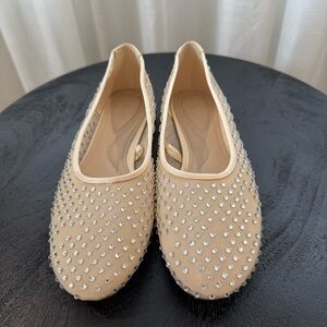 Elegant Beige Rhinestone Flats